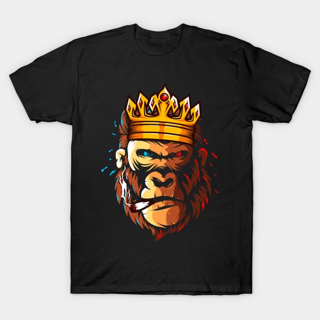 gorilla head crown smoking T-Shirt by Mako Design 